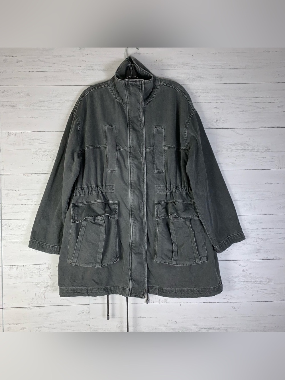 Zara gray utilitarian parka denim  jacket womens size M